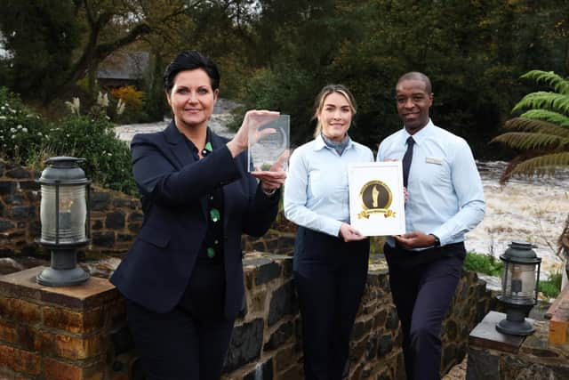 Celebrating Galgorm Resort's latest success are, from left;:Tara Moore, Head of Spa Operations; Emma Garrett, Thermal Spa Manager and Kenneth During, Thermal Spa Manager at Galgorm. Picture: Kelvin Boyes / Press Eye