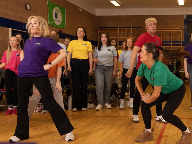 The cast of Ballywillan Drama Group's 'Best of Broadway and the West End 3' concerts in rehearsals.
