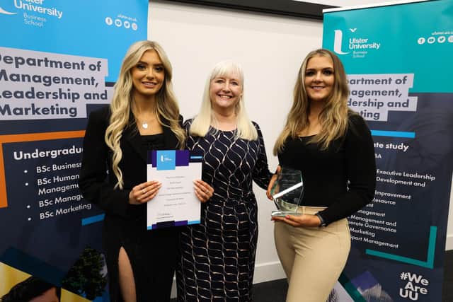 Lisburn local and prize winner Nicole Cargill, Head of Department at the University of Ulster, Dr Mary Boyd and Dromore local and prize winner Louise Magowan