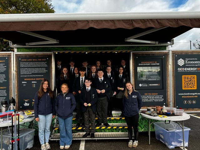 Pictured outside the GeoEnergy Discovery Centre are pupils from Sperrin Integrated College.