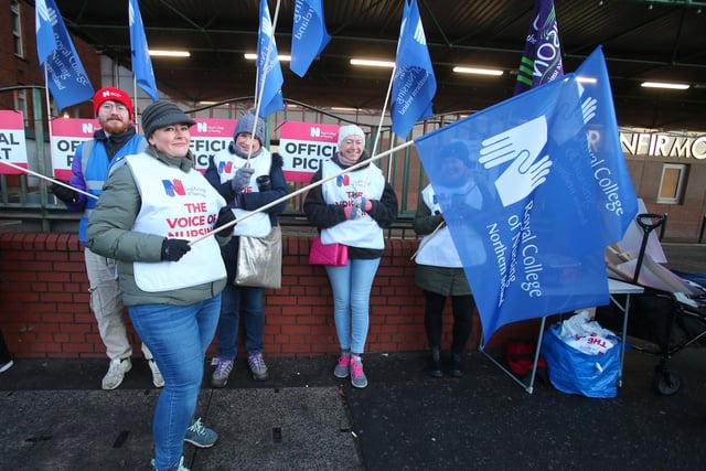 On the picket line at the Mater Hospital in Belfast on Thursday.