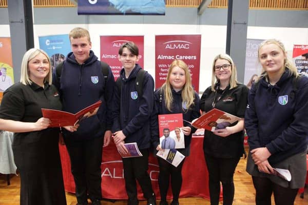 Ballymoney High school students stop-by ALMAC’s stand at the event to hear all about the range of pharmaceutical and manufacturing roles supported through the company.