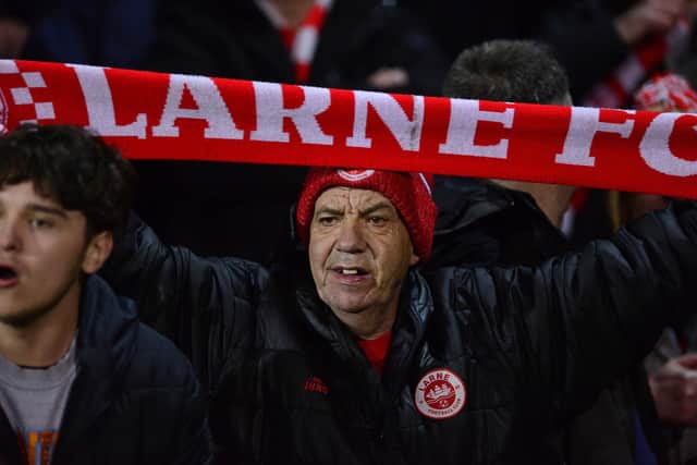 Larne fans enjoying Friday night's historic moment. Picture: Arthur Allison/Pacemaker Press