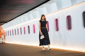 Lisburn model Anna Leitch on the bespoke runway at Victoria Square’s exclusive ‘In Flight’, spring/summer fashion show. Pic credit:  Collette O’Neill.