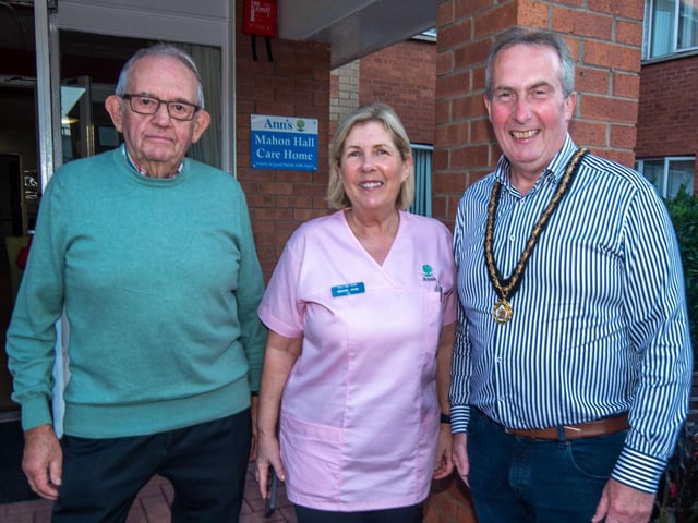 Pictured at the Mahon Hall vintage rally are from left, John Wilson MBE, Michelle Jones, personal activity leader, and Lavelle McIlwrath, ABC Council deputy Lord Mayor.