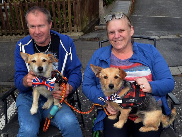 Gareth and Jackie McKeown with Jack Russell dogs, Bonnie and Darcy pictured in Loughgall for the RBP Last Saturday parade. TH05.