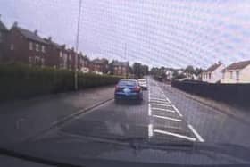 Police stopped and searched this blue Audi. Photo provided by PSNI