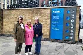 Trustee Carol McClenahan, Chair Margaret Dimsdale-Bobby,  and Lisa Nugent of the Battersea Academy, Battersea Dog and Cats Home London