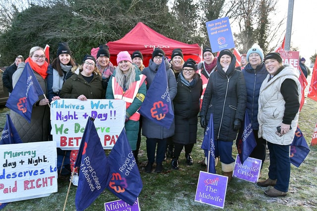 Craigavon Area Hospital midwives who joined the picket line on Thursday. PT03-242.