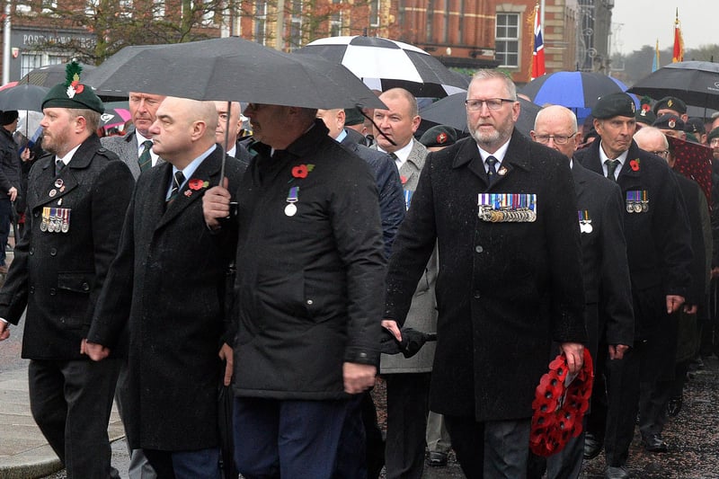 UUP leader, Capt Doug Beattie, MC, MLA, right, taking part in Sunday's Remembrance parade.