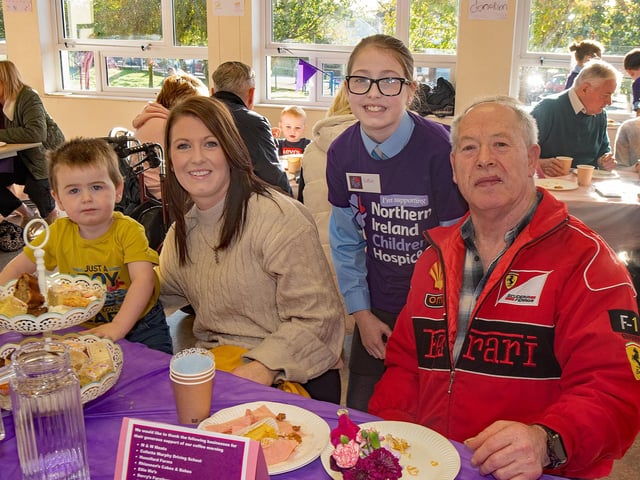 Pictured at the Richmount Primary School charity coffee morning are from left, Reuben Carrick, Rebekah Gibson, Sophie Carrick, and Fred Gibson.