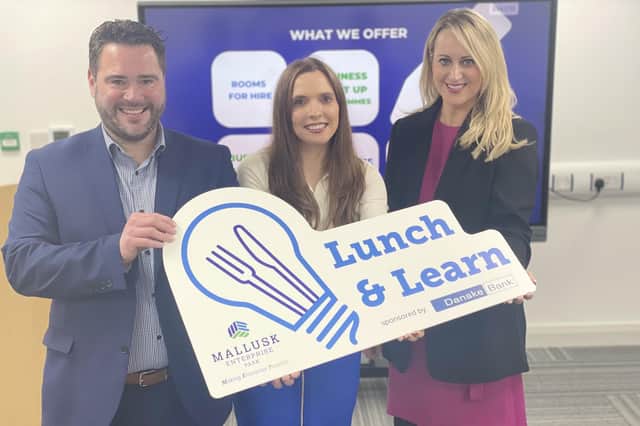 HR Professional Lauren Glencross with Danske Bank Head of Small Business Banking, Ryan Mawhinney and CEO of Mallusk Enterprise Park, Emma Garrett. (Pic: Contributed).