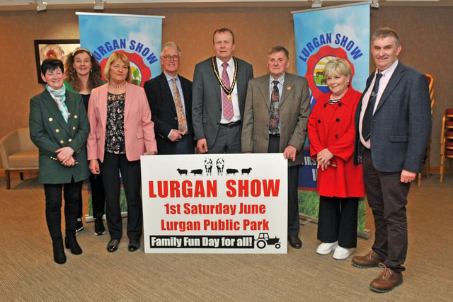 Deputy Lord Mayor of Armagh City, Banbridge and Craigavon, Councillor Tim McClelland with, from left, Ruth Mongomery, ISA Northern Region Secretary, Michelle Doran, Lurgan Show secretary, Marjory Blackburn, ISA Northern Region, Winston Humphries, Lurgan Show chairperson, Willian Gibson, Lurgan Show president, Joan Boyd, vice chair Clougher Valley Show and Jim Harrison, ISA National Secretary.