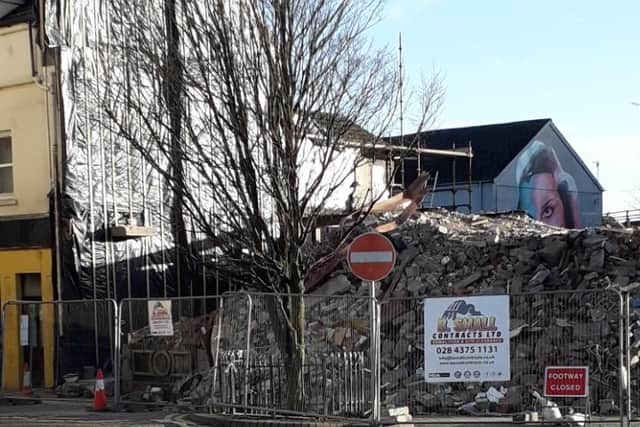 Demolition of the former Dan Campbell’s pub.