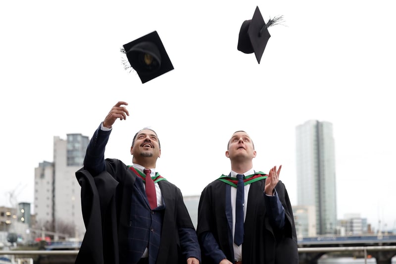 Jawad Ahmed from London and David Shaw from Ballygowan graduate from Ulster University with MSc in Professional Services Operational Delivery at the Winter Graduation Ceremony at the Waterfront Hall, Belfast.