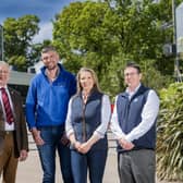 Gareth and Christina Murray on their farm Murray’s near Aghalee are one of the 21 farms participating in Bank of Ireland Open Farm Weekend June 16-18. They are pictured with William Irvine from the Ulster Farmers’ Union who runs the Open Farm Weekend initiative and David Lawrence from one of the sponsors, Moy Park. Check the openfarmweekend.com website for accurate farm opening times.