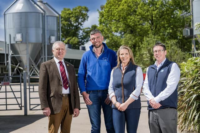 Gareth and Christina Murray on their farm Murray’s near Aghalee are one of the 21 farms participating in Bank of Ireland Open Farm Weekend June 16-18. They are pictured with William Irvine from the Ulster Farmers’ Union who runs the Open Farm Weekend initiative and David Lawrence from one of the sponsors, Moy Park. Check the openfarmweekend.com website for accurate farm opening times.