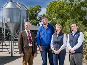 Gareth and Christina Murray on their farm Murray’s near Aghalee are one of the 21 farms participating in Bank of Ireland Open Farm Weekend June 16-18. They are pictured with William Irvine from the Ulster Farmers’ Union who runs the Open Farm Weekend initiative and David Lawrence from one of the sponsors, Moy Park. Check the openfarmweekend.com website for accurate farm opening times.