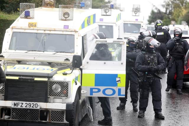 Police pictured on the Garvaghy Road, Portadown on September 27. Picture: Press Eye