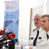 Chief Constable Simon Byrne  and  Assistant Chief Constable Chris Todd pictured at Thursday's emergency meeting of the Policing Board of Northern Ireland regarding the recent PSNI data breach.  Picture: Jonathan Porter / Press Eye.