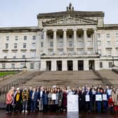 Campaigners call for action on child poverty at Stormont. Credit: Hannah Christie at Hyperfocus Creative