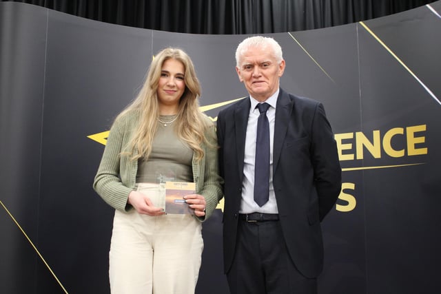 Marija Kuzaite, Overall FE Student of the Year Campus Winner received her award from Kieran Adams, Managing Director – Social Housing, Greenview