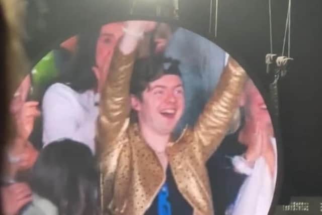Portrush's Adam Campbell revelling in being serenaded by Coldplay's Chris Martin. Credit Adam Campbell