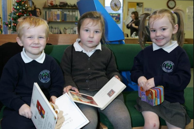 Reading time at Greenisland Library in 2006 for Dylan Scott, Katie-lee Herron and Leah Crawley.