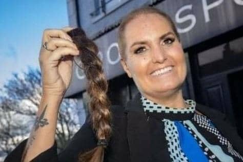 Joan Dunlop 'Braves The Shave' for Ulster Hospital Macmillan Cancer Unit. Pic credit: SEHSCT