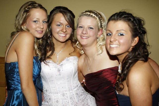 Stephanie Nevin, Lauren McKinney, Victoria Neale, and Nicole Gibson enjoying the Coleraine High School 5th form formal at the Royal Court Hotel in 2009.