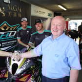 Briggs Equipment North West 200 race director, Mervyn Whyte, pictured with FHO Racing BMW team boss, Faye Ho and riders, Peter Hickman and Davey Todd, at the Macau Grand Prix where it was agreed the squad would return to the NW200 in 2025 after a two year break. PICTURE BY STEPHEN DAVISON