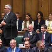 DUP leader Gavin Robinson MP speaking at the resumption of the House of Commons in July.