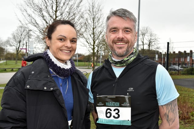 Sophia Adams and Jim Smyth pictured before taking part in the Portadown Running Club marathon on Sunday morning. PT11-200.