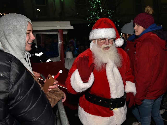 Santa arrives at the lights switch on event. LM47-219.