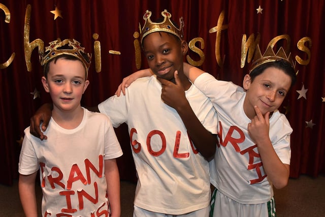 Isaac, Jose and Jason who played the Three Kings  in the Ballyoran Primary School nativity play. PT60-610.