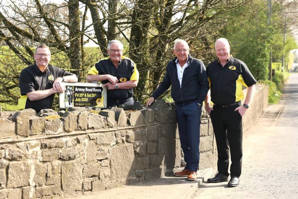 The North Coast is gearing up for a tourism boost this summer as the Armoy Road Races returns to the village from 25th - 26th July. Pictured alongside Trevor Kane, third from left, Race of Legends title sponsor and owner of the Bayview Hotel, Portballintrae are members of the Armoy Motorcycle Road Racing Club, Gareth McAuley, Chairman, George Huey, Treasurer and William Munnis, Clerk of Course. CREDIT ARMOY ROAD RACES