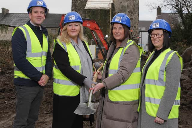 Enterprise Causeway are delighted to see works commence on The Courthouse Shared Space Creative Hub in Bushmills, with a special sod-cutting ceremony to mark the occasion. Pictured at the ceremony are (L-R): David Hamilton, Managing Director, Martin and Hamilton Construction; Gina McIntyre, CEO, The Special EU Programmes Body; Jayne Taggart, CEO, Enterprise Causeway; and Ursula Hamill, EU Branch, Department for Communities, Northern Ireland