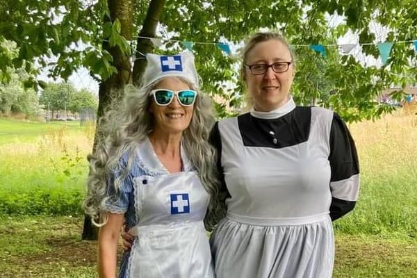 Janet Patrick and Stacey Lyttle celebrating 75 years of the NHS at the Limavady Parkrun.  Credit David McGaffin
