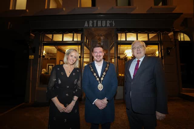 Pictured l to r at the opening of Arthur’s are Lynne McCabe Owner at Arthur’s Councillor Scott Carson, Mayor of Lisburn & Castlereagh City Council and Alderman Allan Ewart MBE, Chair of Lisburn & Castlereagh City Councils Development Committee
