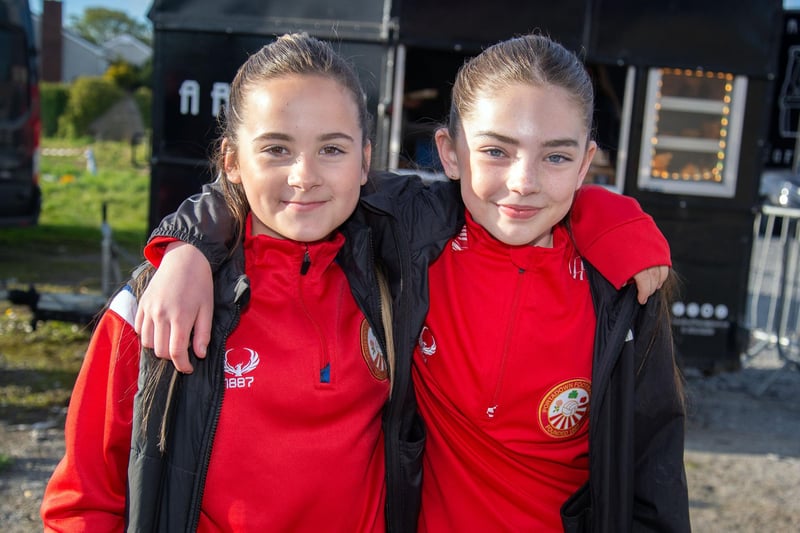 Good friends, Ria McCann, left, and Madison Marshall who had a great time at the  Portadown Football Club Family Fun Night on Friday evening. PT17-231.