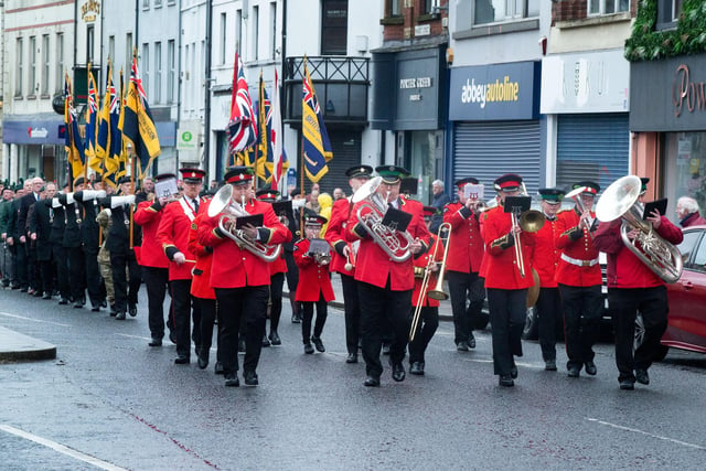 St Mark's Silver band leading the annual RBL St Patrick's Day parade in Portadown town centre on Saturday afternoon. PT12-208.