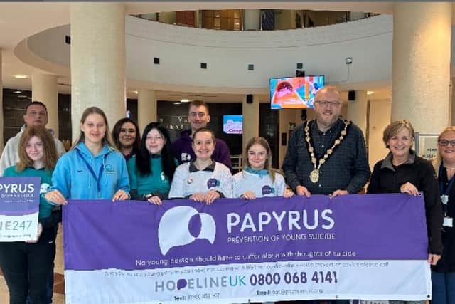 Connected Minds Youth Committee and Resurgam Youth pictured following their Hope Walk with the mayor Councillor Andrew Gowan. Pc credit: Resurgam Trust