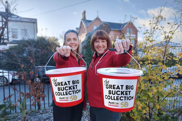Action Cancer Supporters, Noeleen Curry and Louise Reid, launch 'The Great Big Bucket Collection' and are encouraging Lisburn people to get involved