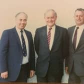 The smiles before the storm! Taken at my late parents' home in North Antrim a few minutes before we sat down to lunch and then UUP boss Jim Molyneaux lost his temper with me! Also included at that fateful lunch was my late dad, left, Rev Dr Robert Coulter MBE, a former UUP MLA for North Antrim, and the late Mr Joe Gaston, right, a former UUP Northern Ireland Forum member for North Antrim.