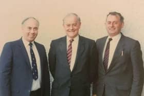 The smiles before the storm! Taken at my late parents' home in North Antrim a few minutes before we sat down to lunch and then UUP boss Jim Molyneaux lost his temper with me! Also included at that fateful lunch was my late dad, left, Rev Dr Robert Coulter MBE, a former UUP MLA for North Antrim, and the late Mr Joe Gaston, right, a former UUP Northern Ireland Forum member for North Antrim.