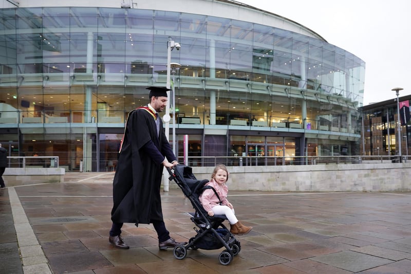 Ian Russell from Ballymena, pictured with Elèonore, graduated from Ulster University with Master of Business Admin at the Winter Graduation Ceremony at the Waterfront Hall, Belfast.