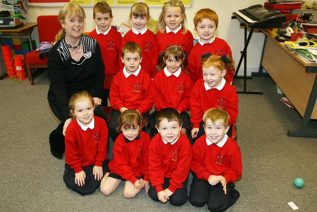 Ballymacward Principal Mrs  Breda McCrory  with her primary one class in 2006