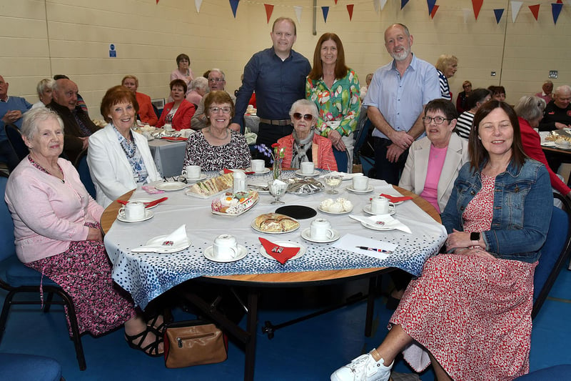 ABC Council Alderman, Gareth Wilson, back left, pictured with guests at the Richhill Presbyterian Tuesday Morning Club Coronation Tea event on Tuesday. PT17-263.