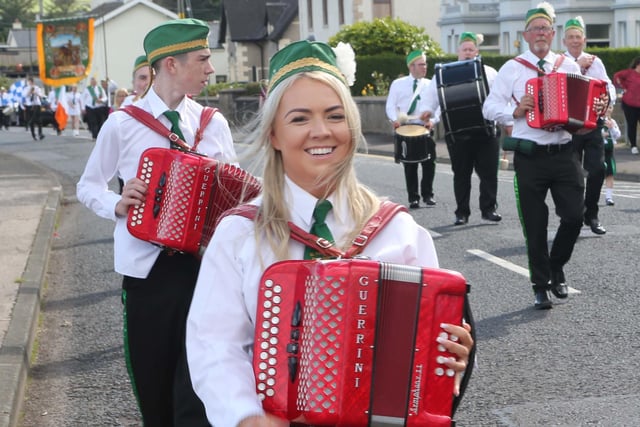 A member of the Glen Maghera band pictured at the Co Antrim AOH parade in Carnlough on Sunday