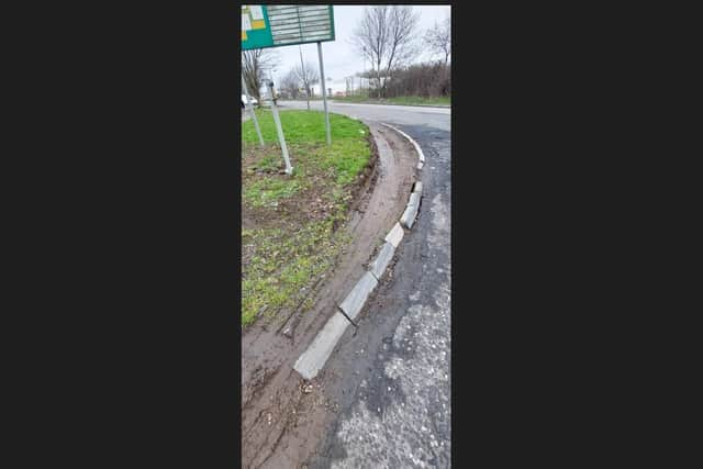 Damaged kerbstones on the Annesborough Road, Lurgan, Co Armagh.